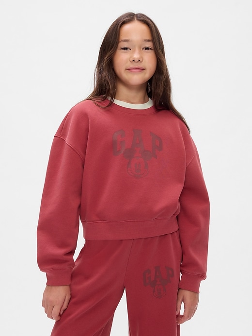 1 of 8 showing, with the color sled red of product Gap × Disney Kids VintageSoft Mickey Mouse Logo Cropped Sweatshirt