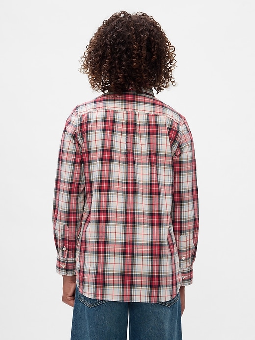 2 of 8 showing, with the color red plaid of product Kids Organic Cotton Poplin Shirt