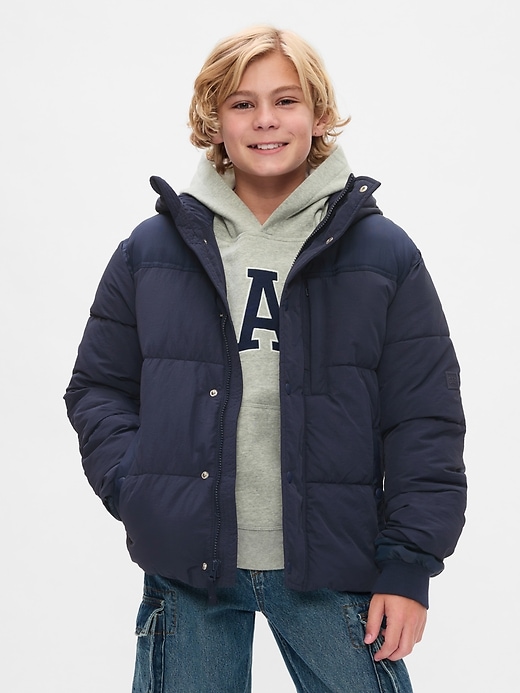 1 of 8 showing, with the color tapestry navy of product Kids Midweight Puffer Jacket