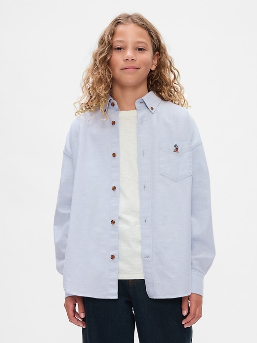 1 of 8 showing, with the color bleach blue of product Gap × Disney Kids Oversized Oxford Shirt