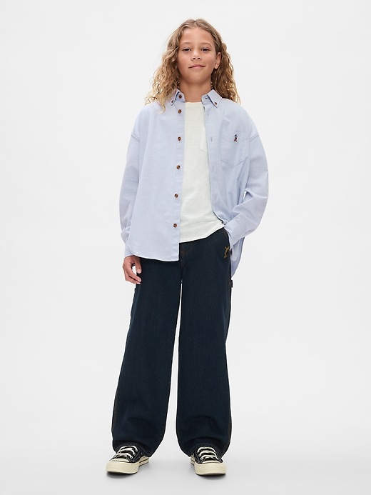 3 of 8 showing, with the color bleach blue of product Gap × Disney Kids Oversized Oxford Shirt