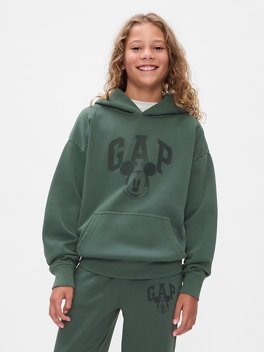 1 of 8 showing, with the color essex green of product Gap × Disney Kids VintageSoft Mickey Mouse Logo Hoodie