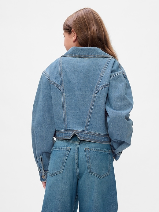 2 of 8 showing, with the color medium wash of product Kids Fringe Western Denim Jacket