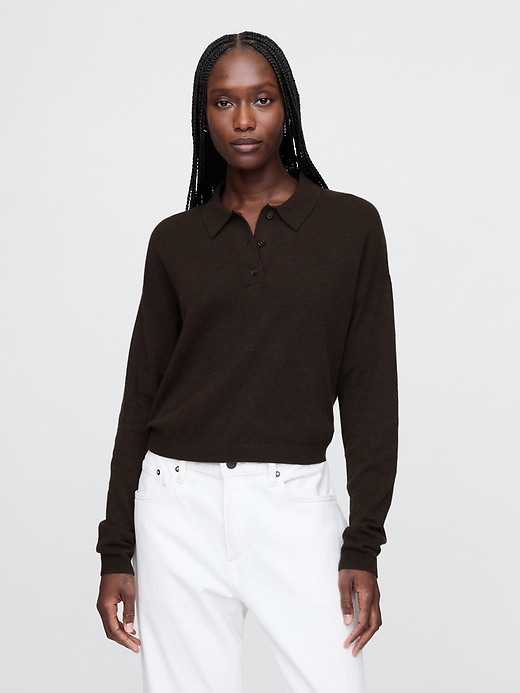 1 of 8 showing, with the color terra brown of product CashSoft Relaxed Polo Sweater