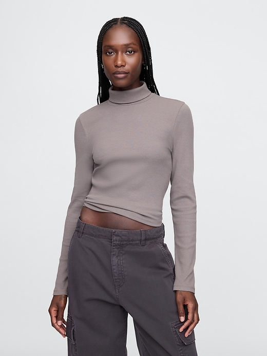 1 of 8 showing, with the color plymouth rock brown of product Modern Rib Turtleneck