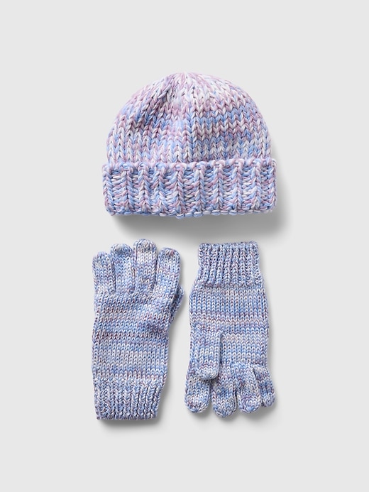 1 of 8 showing, with the color purple of product Kids Chunky Knit Beanie Set