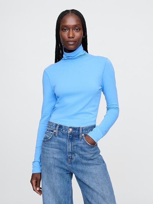 1 of 8 showing, with the color union blue of product Featherweight Turtleneck