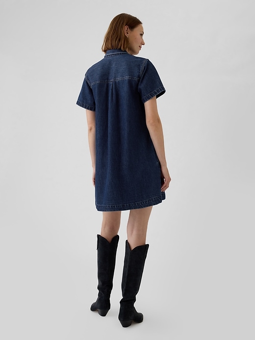 2 of 8 showing, with the color dark wash of product Denim Shift Mini Dress