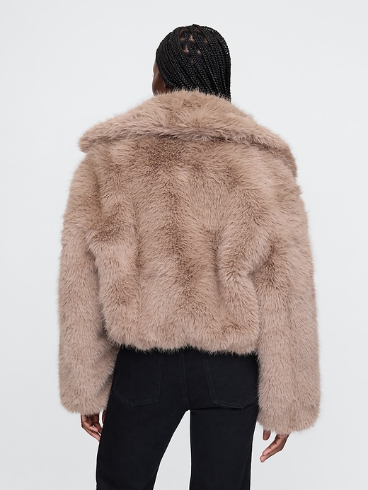 2 of 8 showing, with the color taupe beige of product Cropped Faux Fur Jacket
