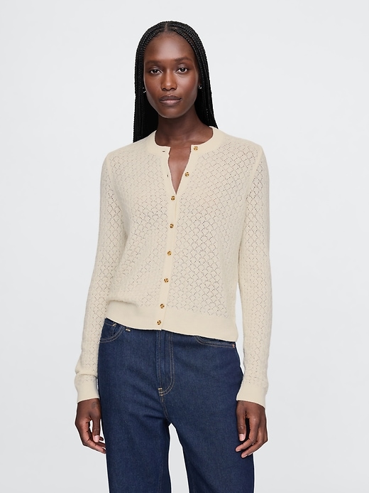 1 of 8 showing, with the color chino beige of product Pointelle Cardigan