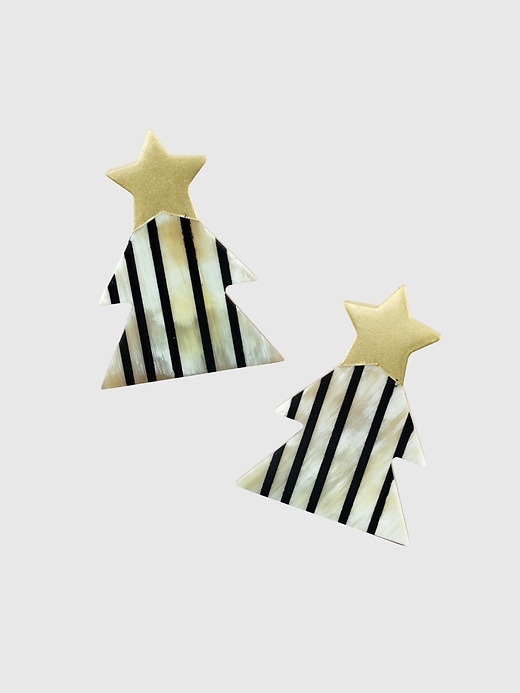 1 of 8 showing, with the color White Multi of product Striped Christmas Tree Earrings