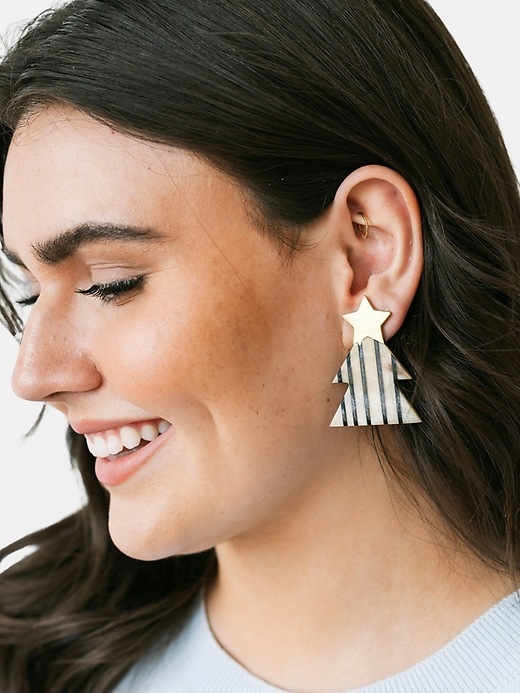 2 of 8 showing, with the color White Multi of product Striped Christmas Tree Earrings