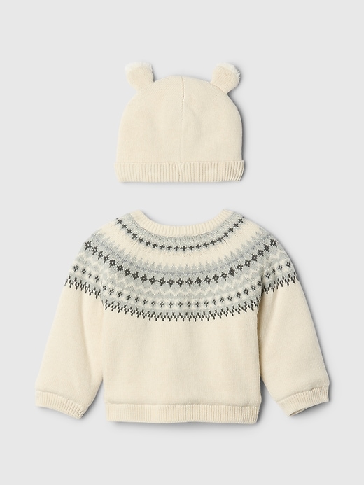 2 of 8 showing, with the color chino beige of product Baby Fair Isle Cozy Cardigan Set