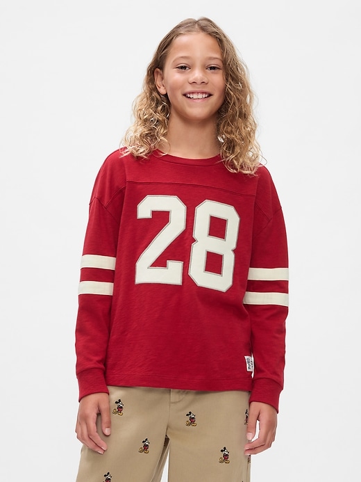 1 of 8 showing, with the color sled red of product Gap × Disney Kids Varsity Jersey T-Shirt
