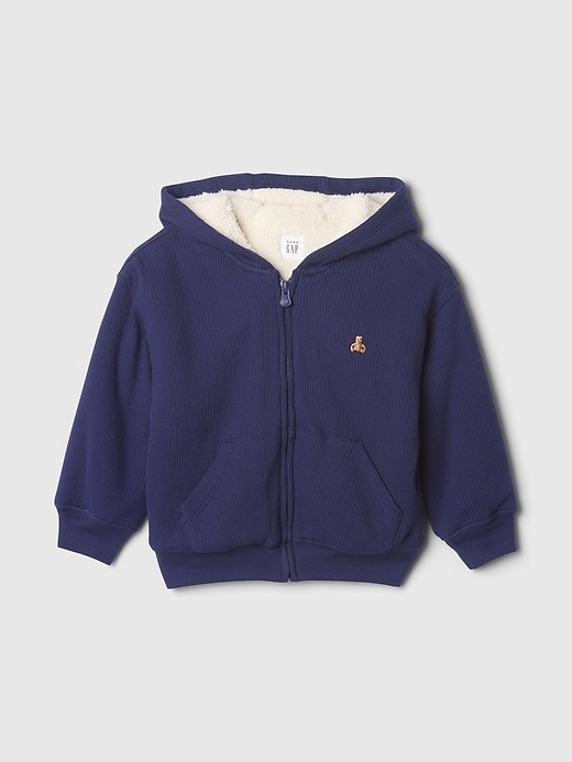 1 of 8 showing, with the color twilight navy blue of product Baby & Toddler Sherpa-Lined Thermal Zip Hoodie