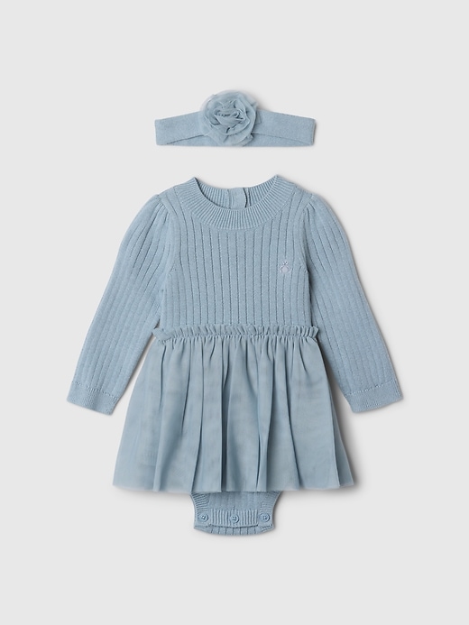 1 of 8 showing, with the color New england sky blue of product Baby Sweater Tulle Bodysuit Dress