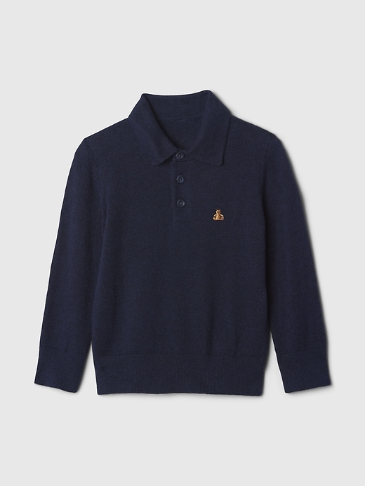 2 of 8 showing, with the color navy uniform blue of product Baby & Toddler CashSoft Polo Sweater