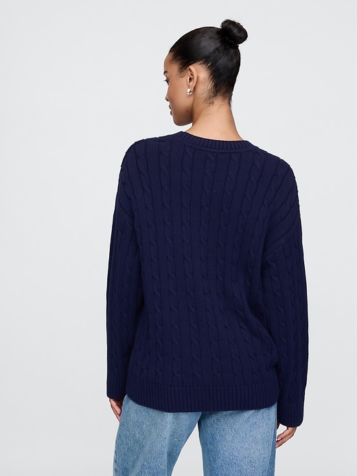 2 of 8 showing, with the color navy blue of product Oversized Cable-Knit Sweater