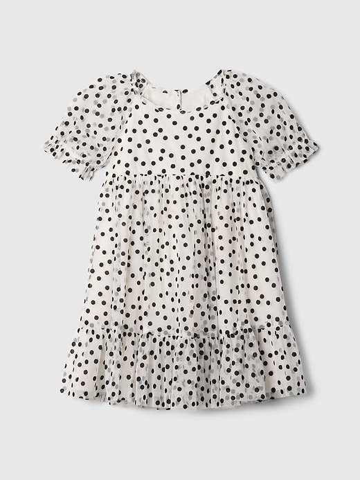 2 of 8 showing, with the color ivory frost of product Baby & Toddler Puff-Sleeve Polka Dot Tulle Dress