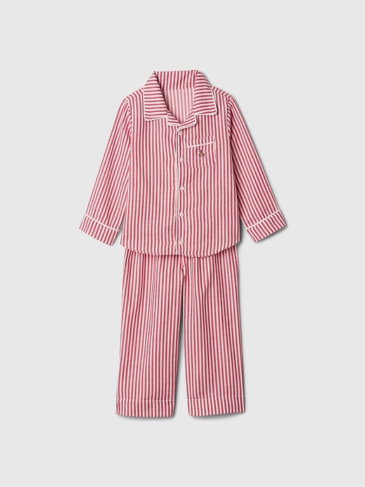 2 of 8 showing, with the color red candy cane stripe of product Baby & Toddler Recycled Flannel PJ set