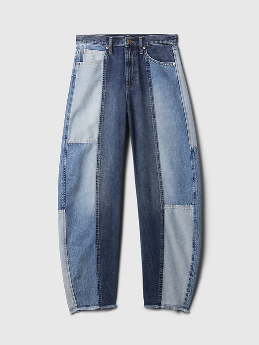 Image number 7 showing, High Rise Patchwork Barrel Jeans