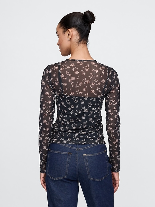 2 of 8 showing, with the color black ditsy floral of product Sheer Mesh Shirt