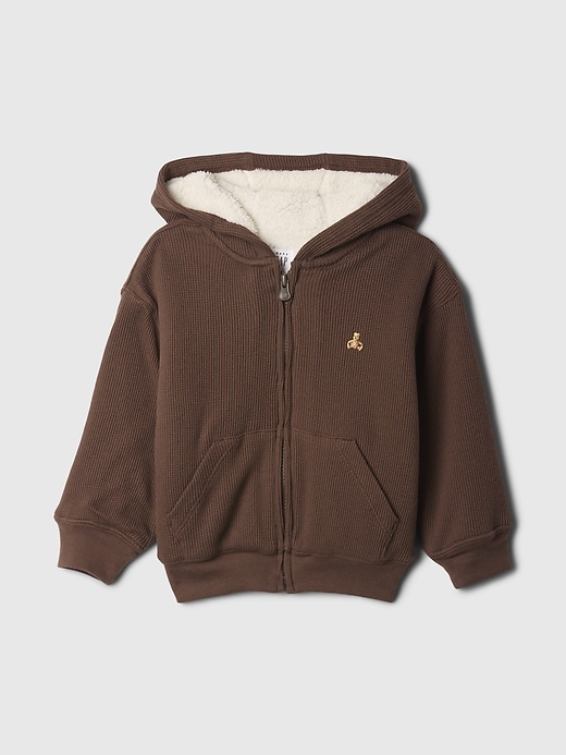 1 of 8 showing, with the color palomino brown of product Baby & Toddler Sherpa-Lined Thermal Zip Hoodie