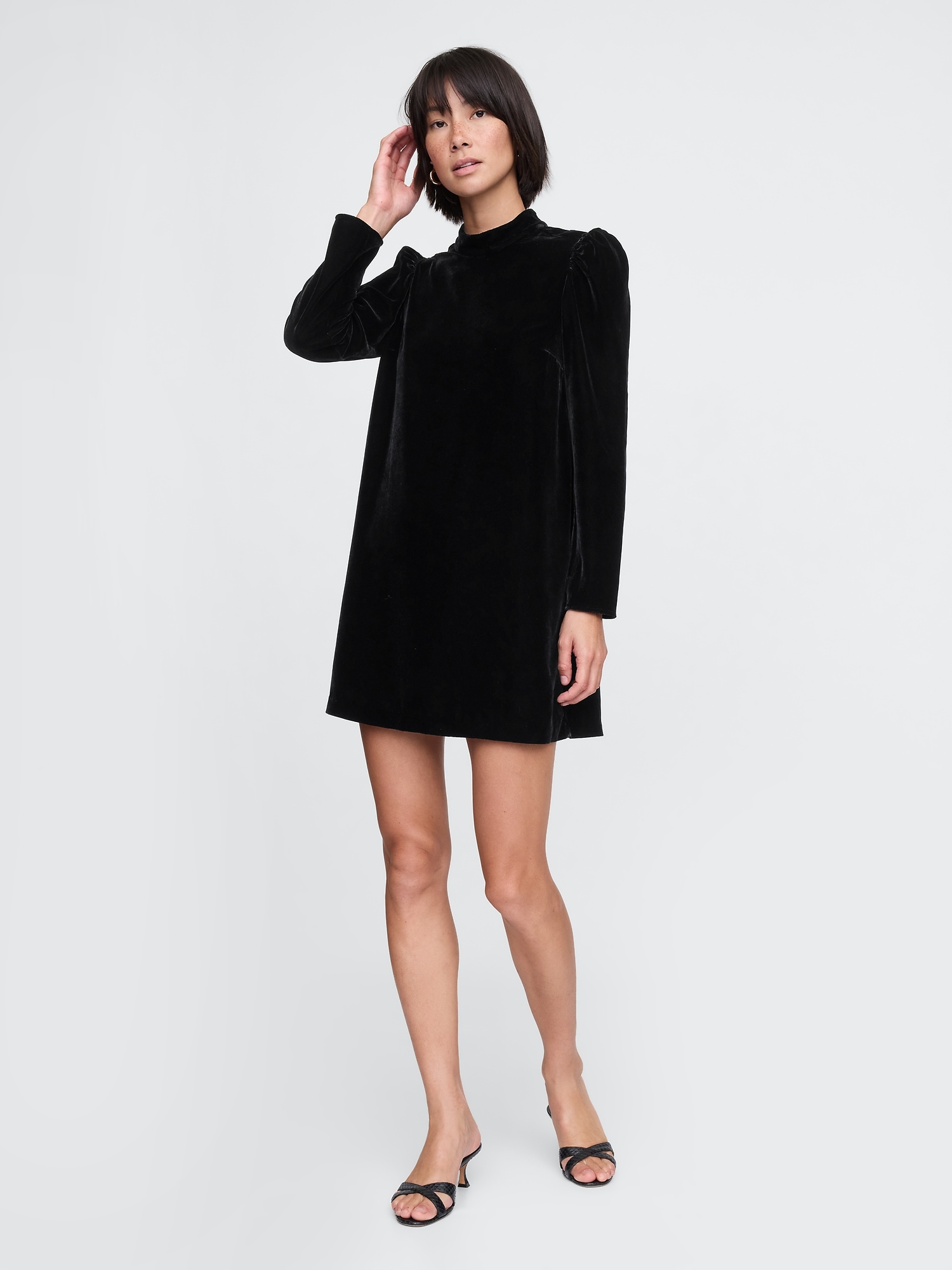 Recycled Velvet Puff-Sleeve Mini Dress
