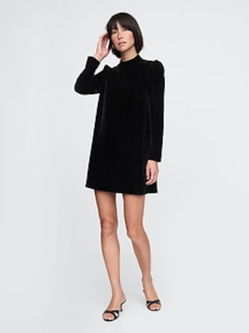 Recycled Velvet Puff-Sleeve Mini Dress