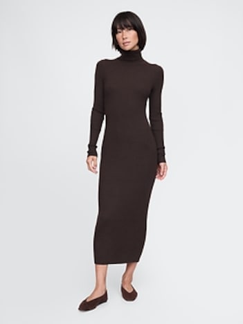 Turtleneck Rib Midi Sweater Dress