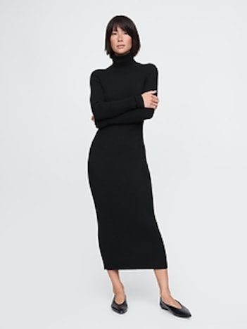 Turtleneck Rib Midi Sweater Dress