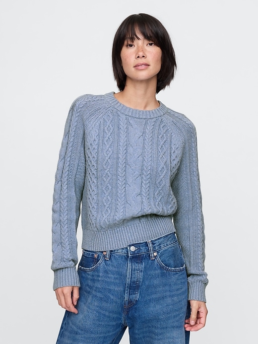 1 of 8 showing, with the color light heather blue of product Classic Cable-Knit Sweater