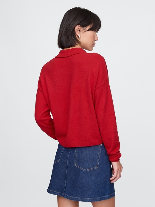 2 of 8 showing, with the color modern red of product CashSoft Relaxed Polo Sweater