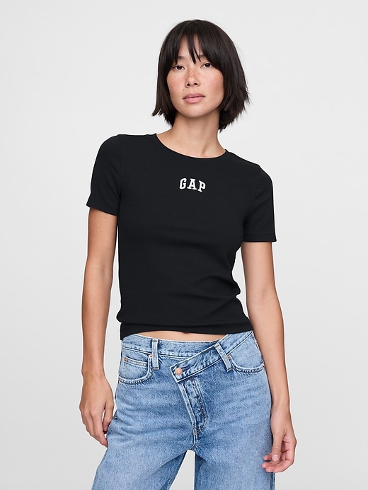 1 of 8 showing, with the color navy blue of product Modern Cropped Logo T-Shirt
