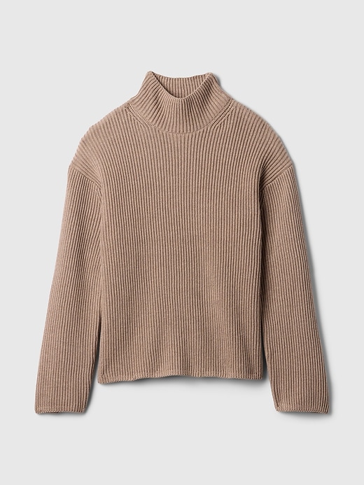 Image number 5 showing, 100% Cotton Oversized Split-Hem Mockneck Sweater