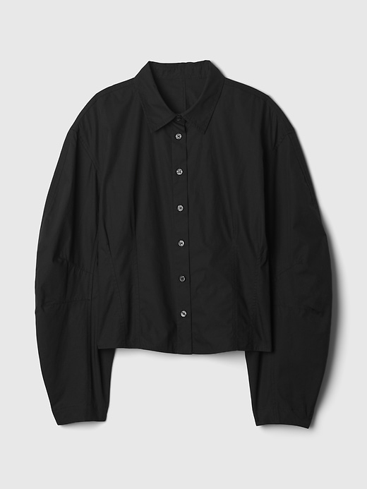 Image number 4 showing, Organic Cotton Poplin Barrel-Sleeve Cropped Shirt