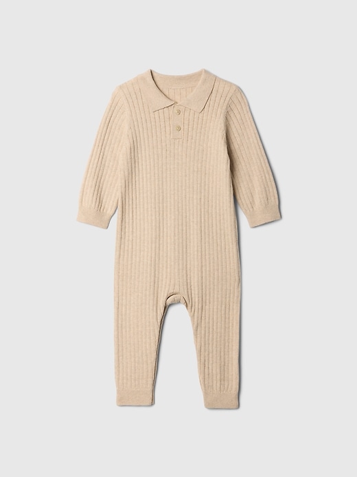 1 of 8 showing, with the color oatmeal heather of product Baby Sweater One-Piece