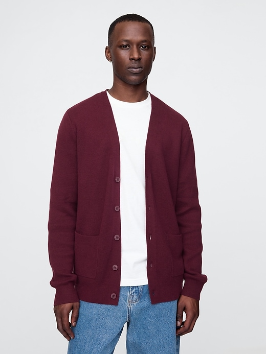 1 of 8 showing, with the color DARK MAROON of product CashSoft Cardigan