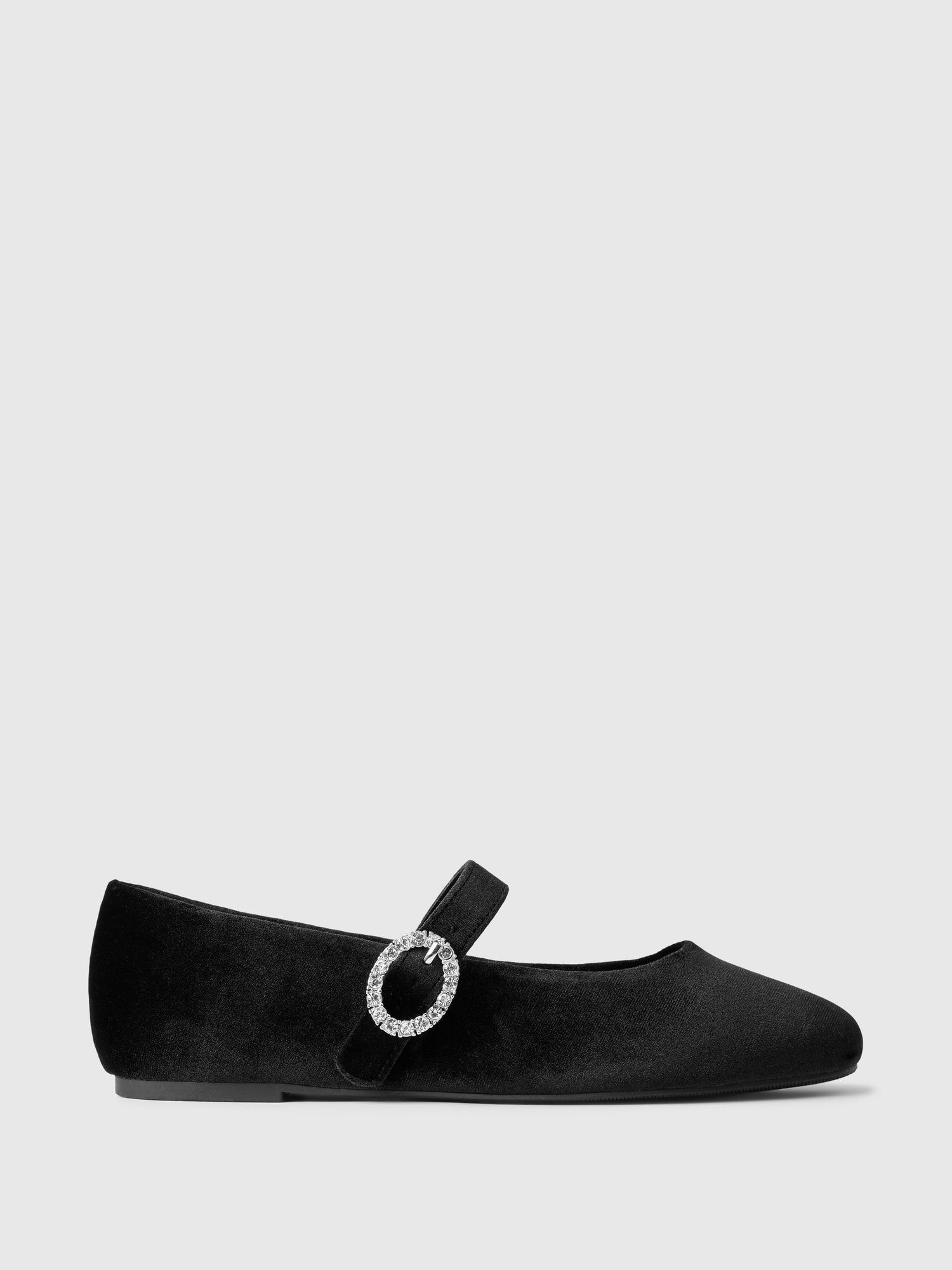 Kids Velvet Mary Jane Flats - Black