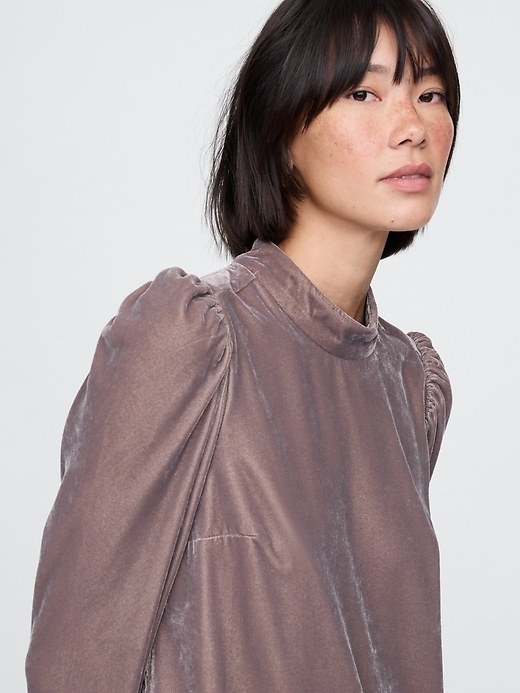 Image number 4 showing, Recycled Velvet Puff-Sleeve Mini Dress