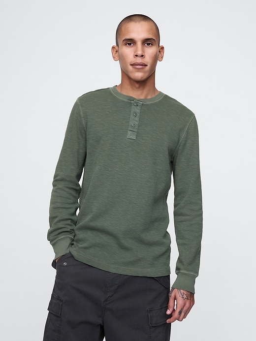 1 of 8 showing, with the color EVERGREEN of product Waffle Henley T-Shirt