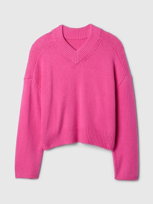 Image number 5 showing, CashSoft Cropped High V-Neck Sweater