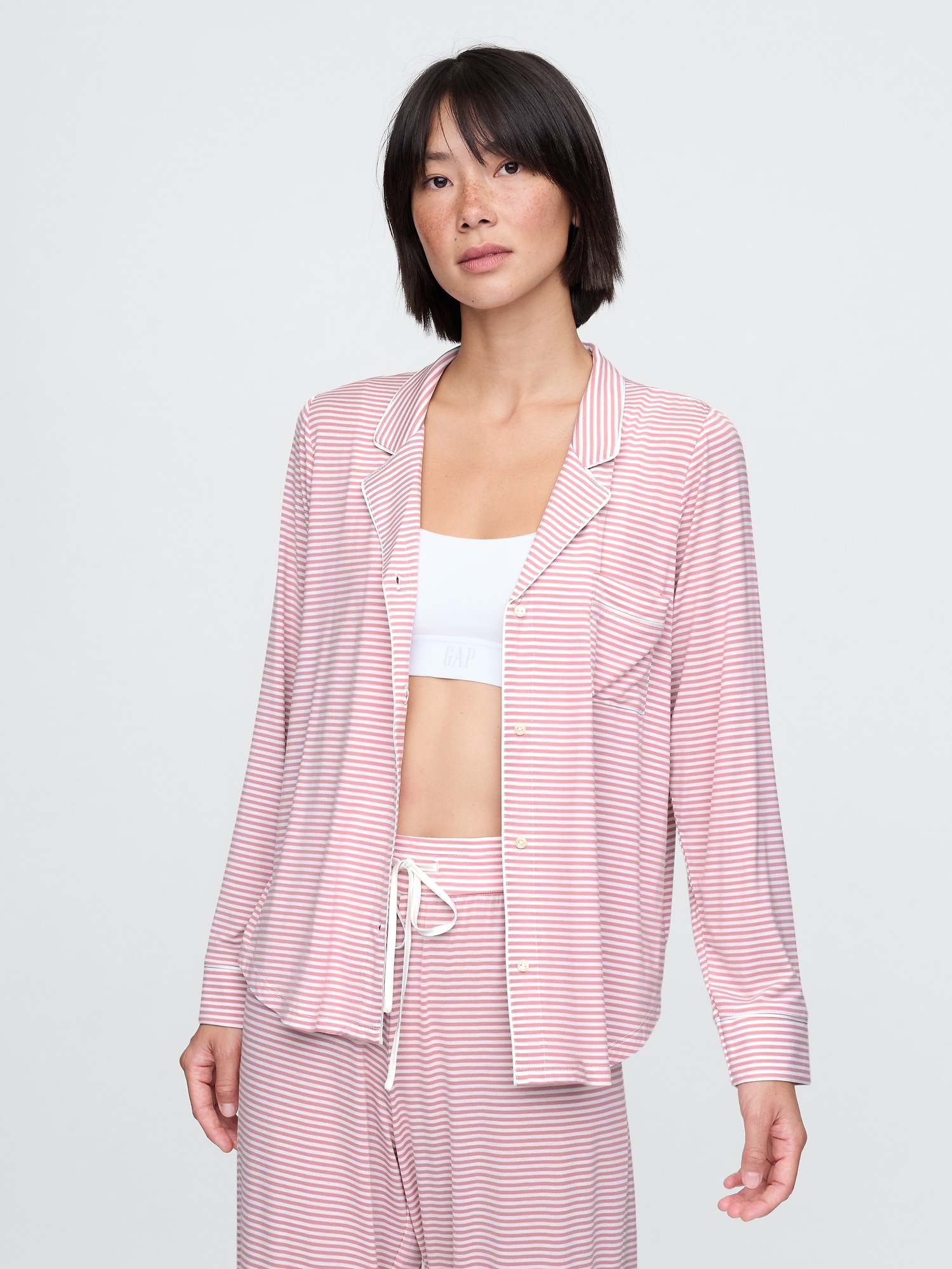 Modal PJ Shirt - Pink Stripe