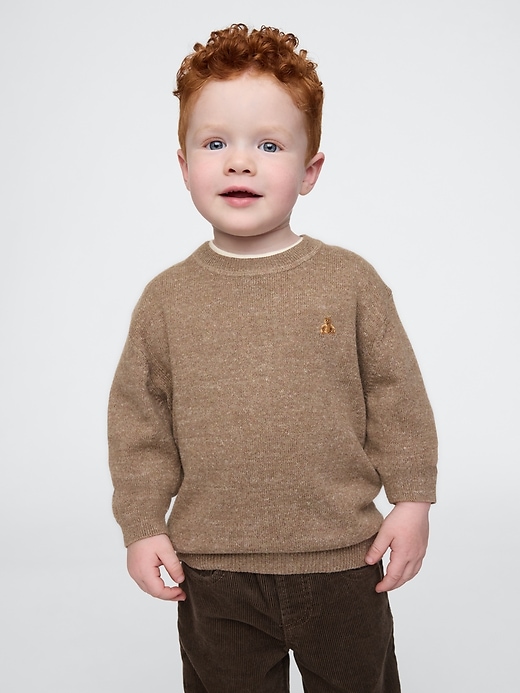 1 of 8 showing, with the color plymouth rock brown of product Baby & Toddler Relaxed Crewneck Sweater