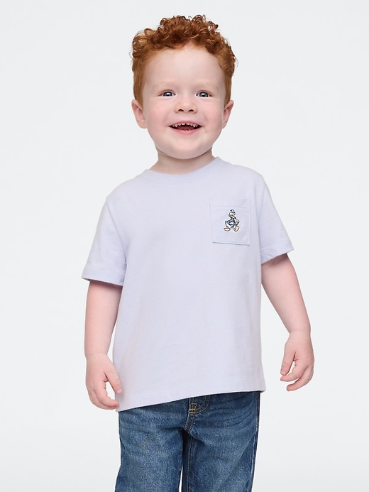 1 of 8 showing, with the color Donald Duck jet stream blue of product Gap × Disney Baby Pocket T-Shirt