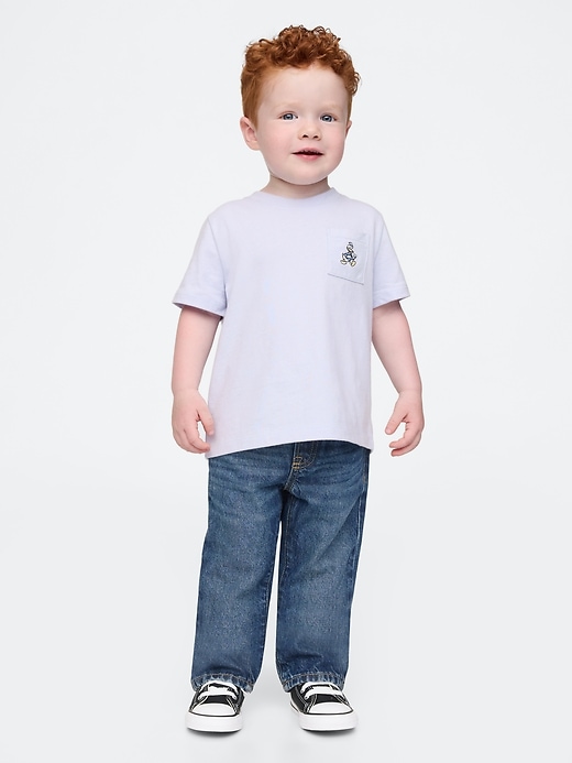3 of 8 showing, with the color Donald Duck jet stream blue of product Gap × Disney Baby Pocket T-Shirt