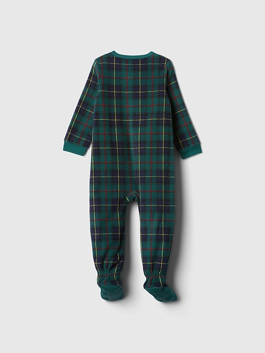 2 of 8 showing, with the color navy green blackwatch plaid of product Baby & Toddler Footed One-Piece
