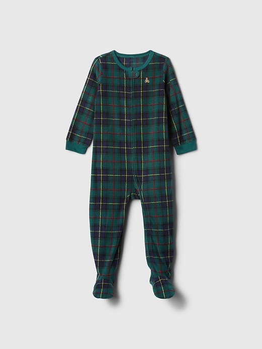 1 of 8 showing, with the color navy green blackwatch plaid of product Baby & Toddler Footed One-Piece