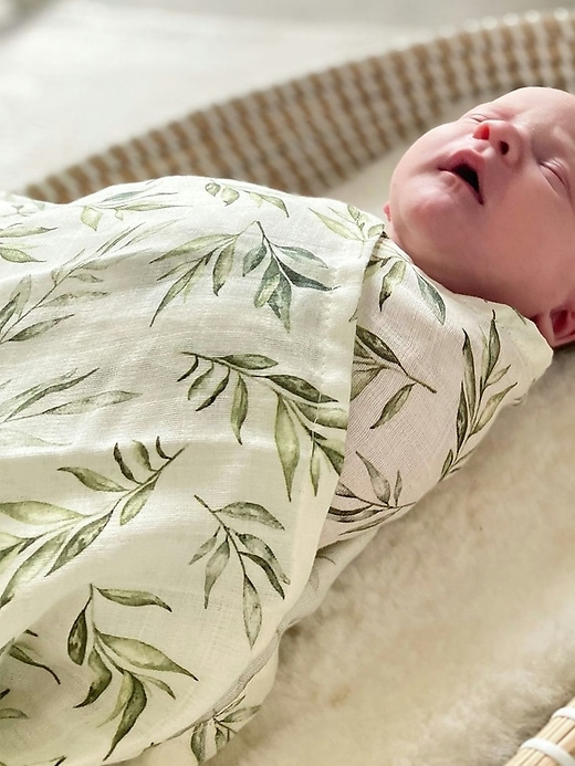 Image number 6 showing, The Gilded Bird Linen Leaves Organic Cotton Muslin Swaddle