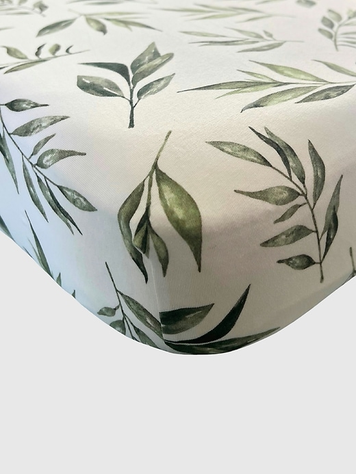 Image number 6 showing, The Gilded Bird Linen Leaves Fitted Crib Sheet